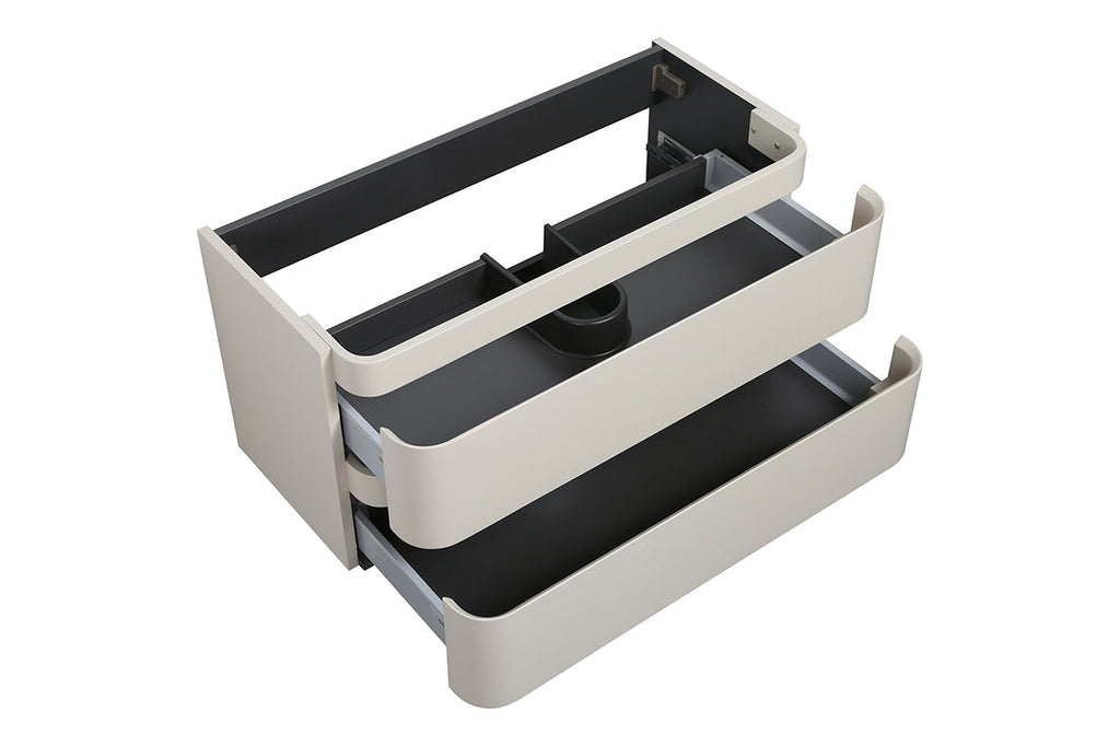 Novira onderkast afgeronde hoeken met 2 laden 1 uitsparing 100 x 48 cm mat zand