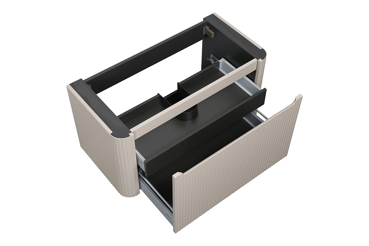 Sulora onderkast afgeronde hoeken geribbeld met 1 lade 1 uitsparing 80 x 48 cm mat beige