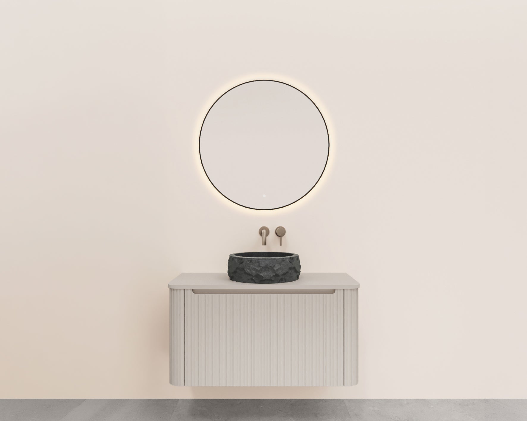 Sulora onderkast afgeronde hoeken geribbeld met 1 lade 1 uitsparing 80 x 48 cm mat beige