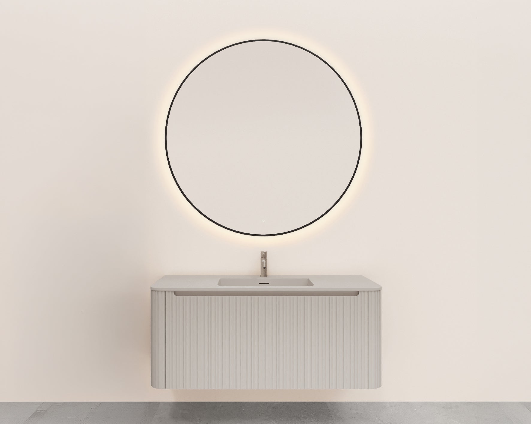 Sulora onderkast afgeronde hoeken geribbeld met 1 lade 1 uitsparing 120 x 48 cm mat beige Hoofdafbeelding