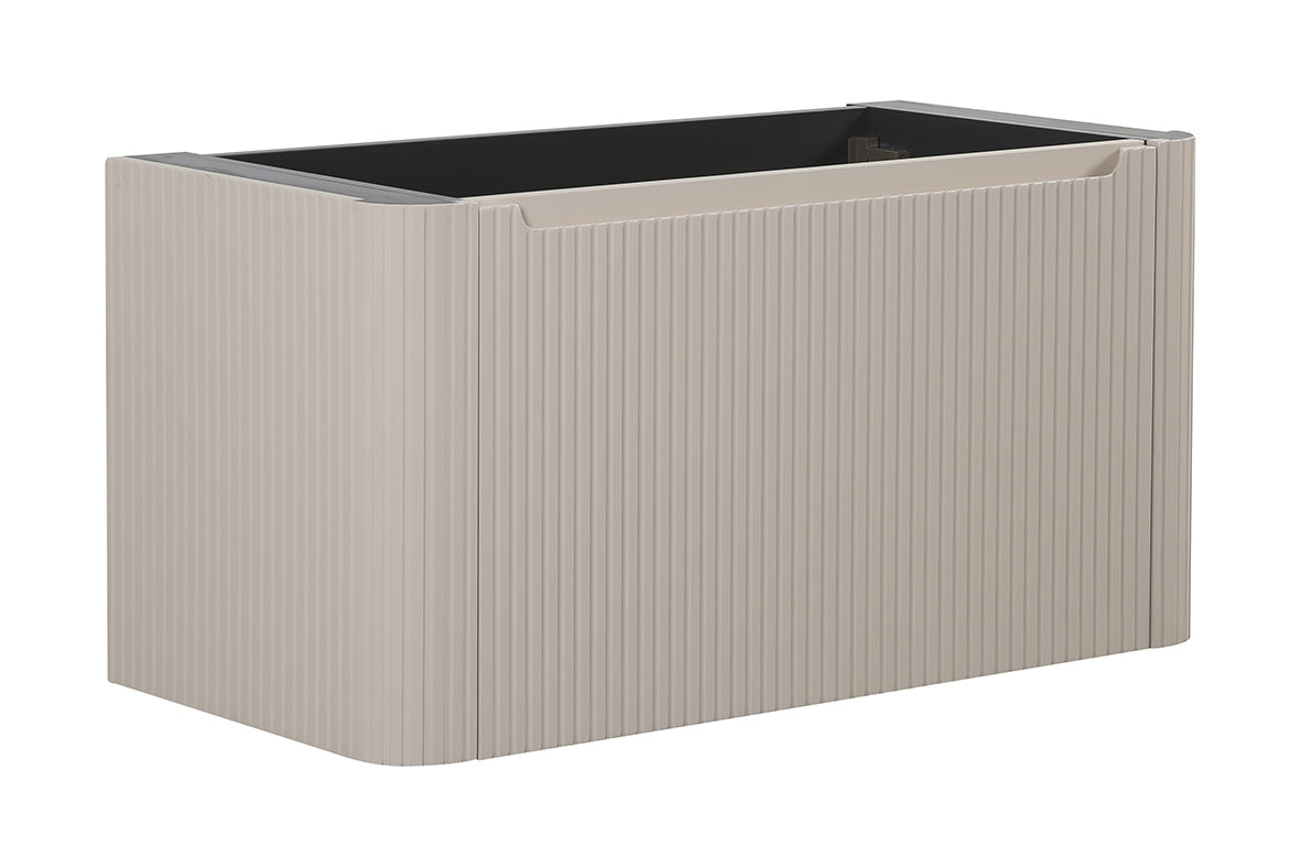 Sulora onderkast afgeronde hoeken geribbeld met 1 lade 1 uitsparing 120 x 48 cm mat beige Secundaire afbeelding