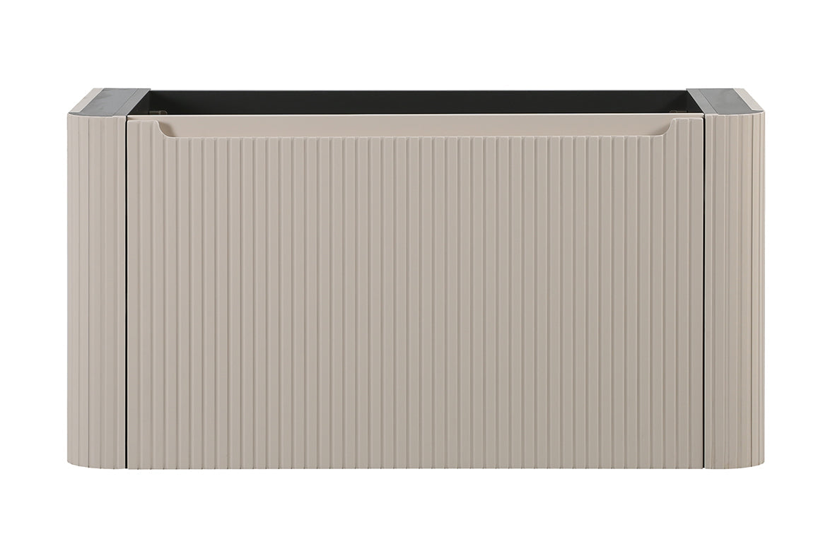 Sulora onderkast afgeronde hoeken geribbeld met 1 lade 1 uitsparing 120 x 48 cm mat beige