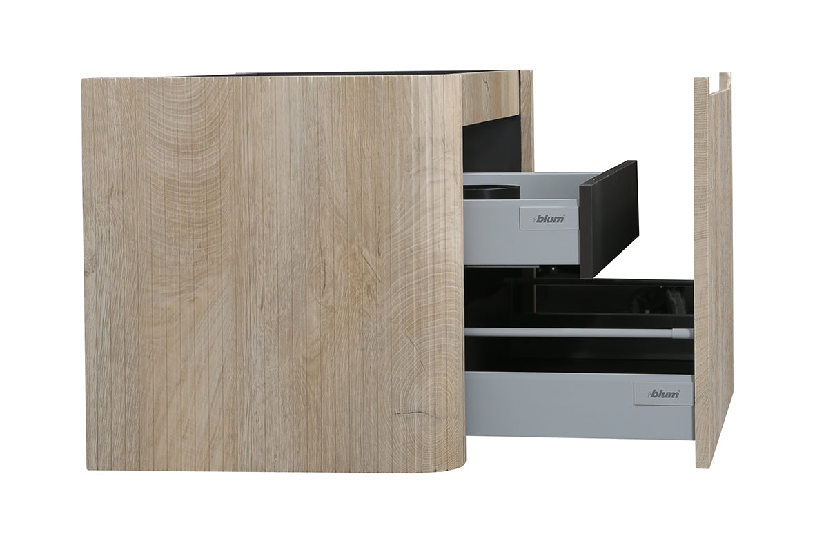 Sulora onderkast afgeronde hoeken geribbeld met 1 lade 1 uitsparing 80 x 48 cm licht eiken