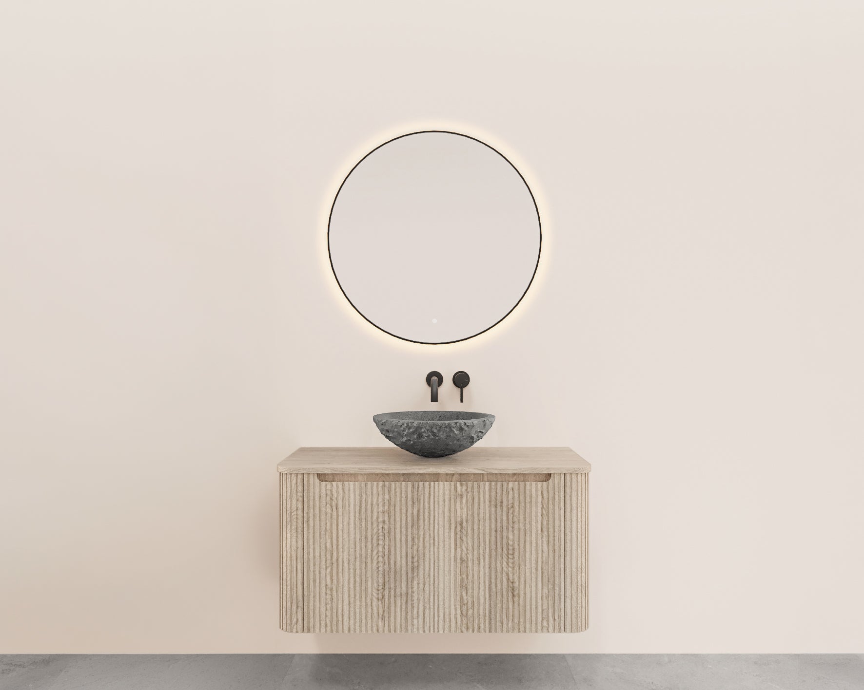 Sulora onderkast afgeronde hoeken geribbeld met 1 lade 1 uitsparing 100 x 48 cm licht eiken Hoofdafbeelding