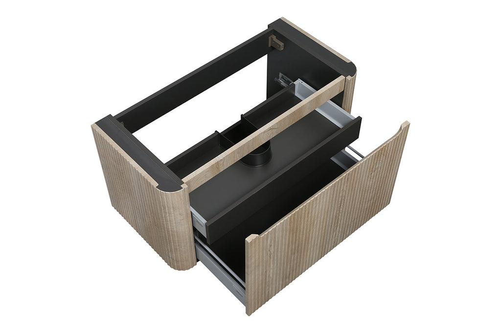 Sulora onderkast afgeronde hoeken geribbeld met 1 lade 1 uitsparing 100 x 48 cm licht eiken