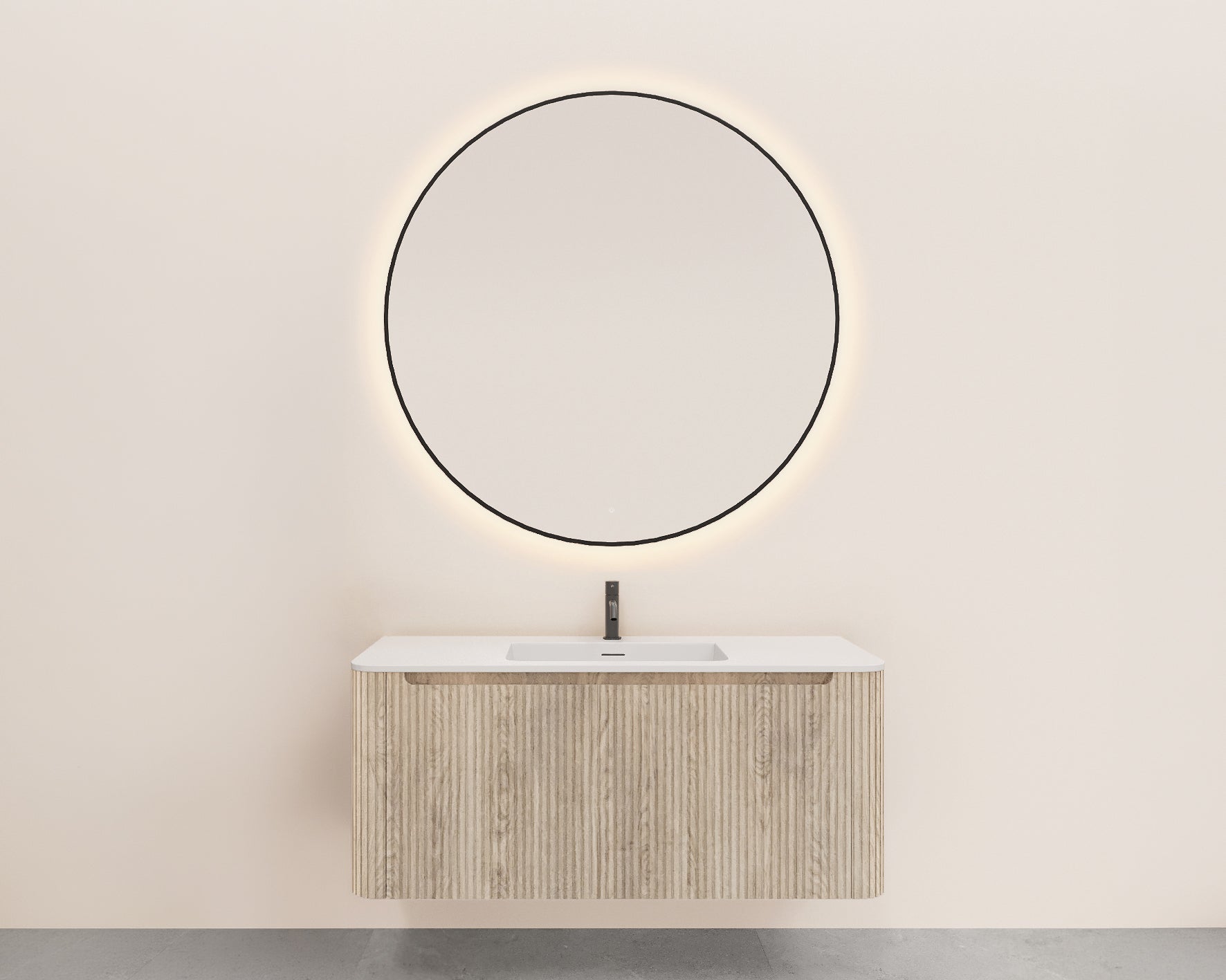 Sulora onderkast afgeronde hoeken geribbeld met 1 lade 1 uitsparing 120 x 48 cm licht eiken Hoofdafbeelding