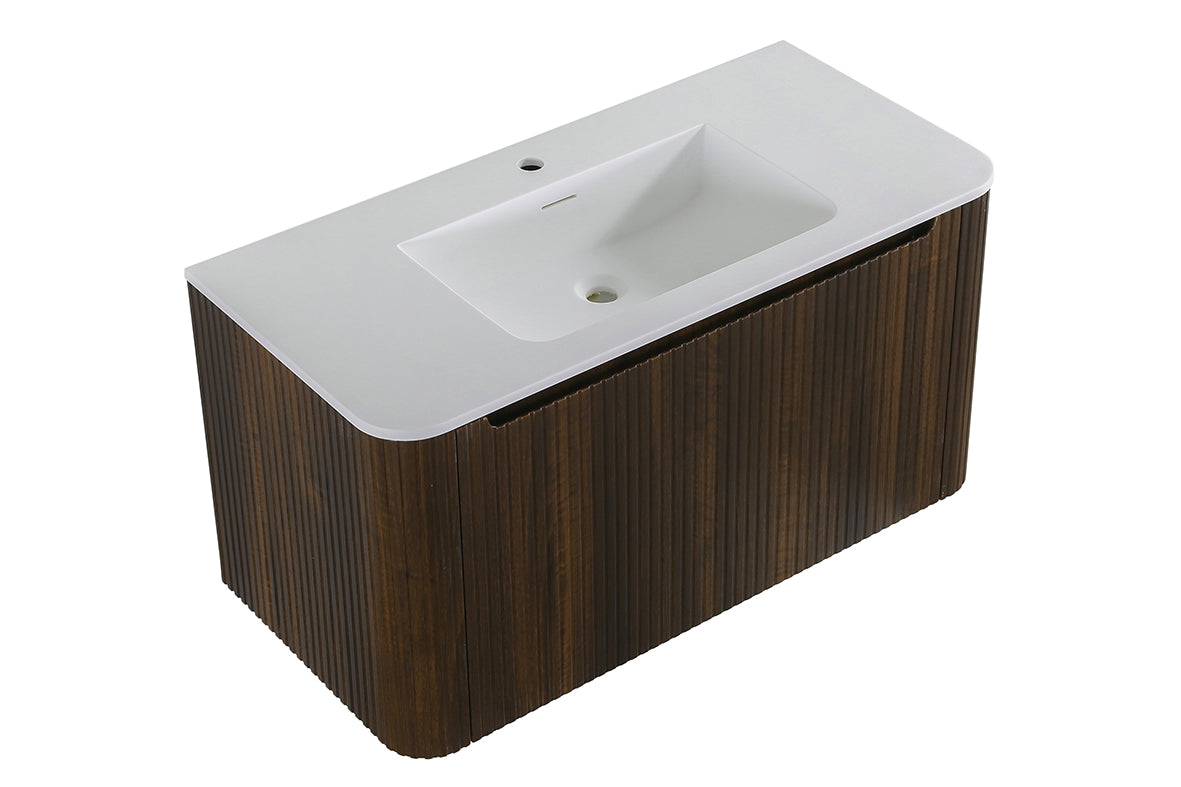 Sulora onderkast afgeronde hoeken geribbeld met 1 lade 1 uitsparing 80 x 48 cm walnoot Secundaire afbeelding