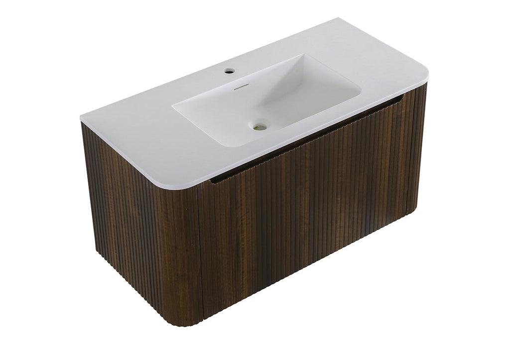 Sulora onderkast afgeronde hoeken geribbeld met 1 lade 1 uitsparing 80 x 48 cm walnoot