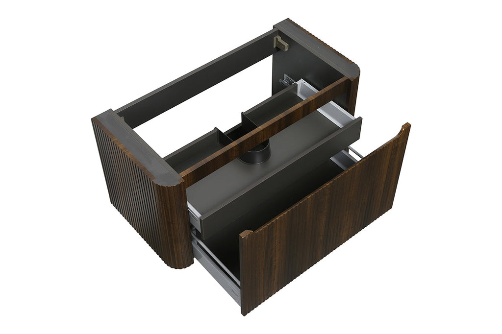 Sulora onderkast afgeronde hoeken geribbeld met 1 lade 1 uitsparing 100 x 48 cm walnoot