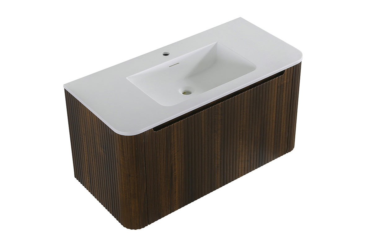 Sulora onderkast afgeronde hoeken geribbeld met 1 lade 1 uitsparing 100 x 48 cm walnoot Secundaire afbeelding