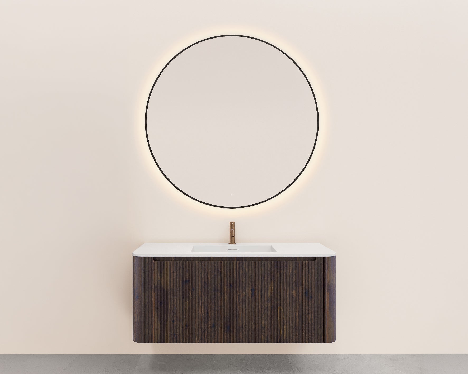 Sulora onderkast afgeronde hoeken geribbeld met 1 lade 1 uitsparing 120 x 48 cm walnoot Hoofdafbeelding