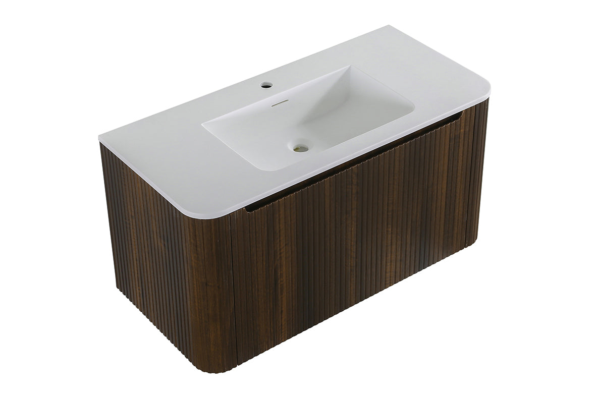 Sulora onderkast afgeronde hoeken geribbeld met 1 lade 1 uitsparing 120 x 48 cm walnoot Secundaire afbeelding