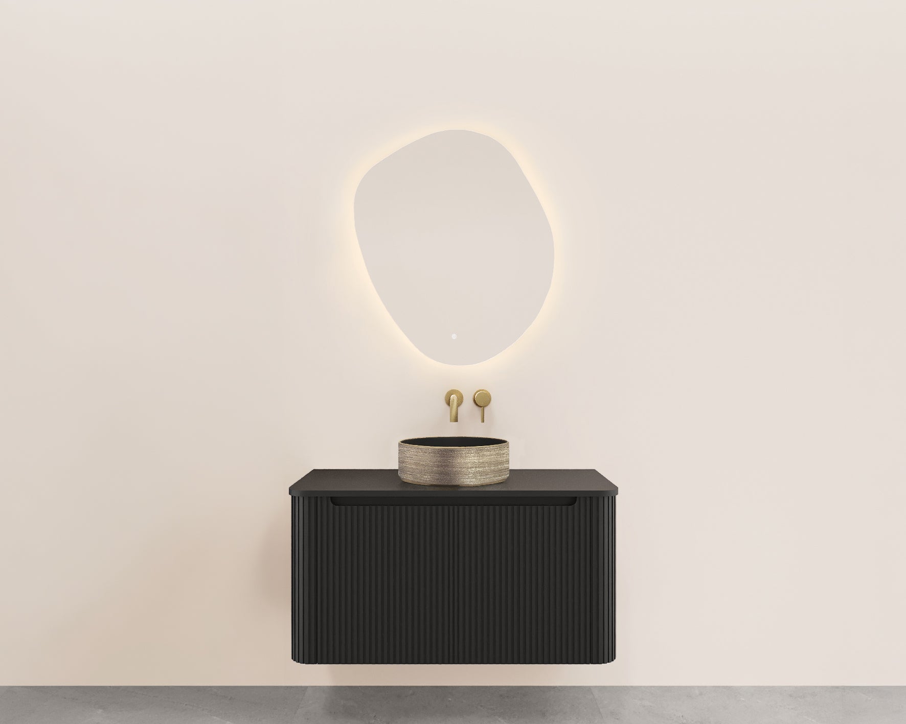 Sulora onderkast afgeronde hoeken geribbeld met 1 lade 1 uitsparing 80 x 48 cm mat zwart Hoofdafbeelding
