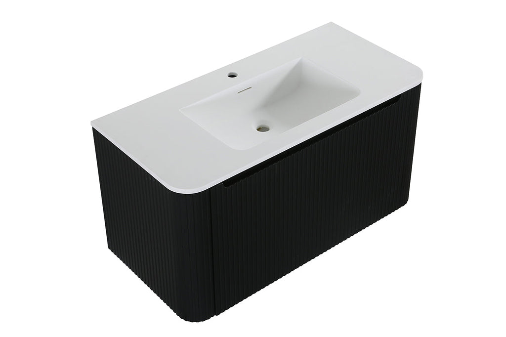 Sulora onderkast afgeronde hoeken geribbeld met 1 lade 1 uitsparing 80 x 48 cm mat zwart