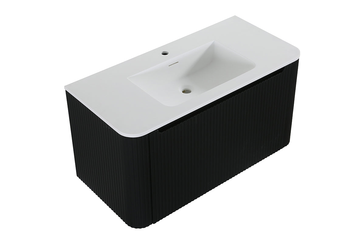 Sulora onderkast afgeronde hoeken geribbeld met 1 lade 1 uitsparing 80 x 48 cm mat zwart