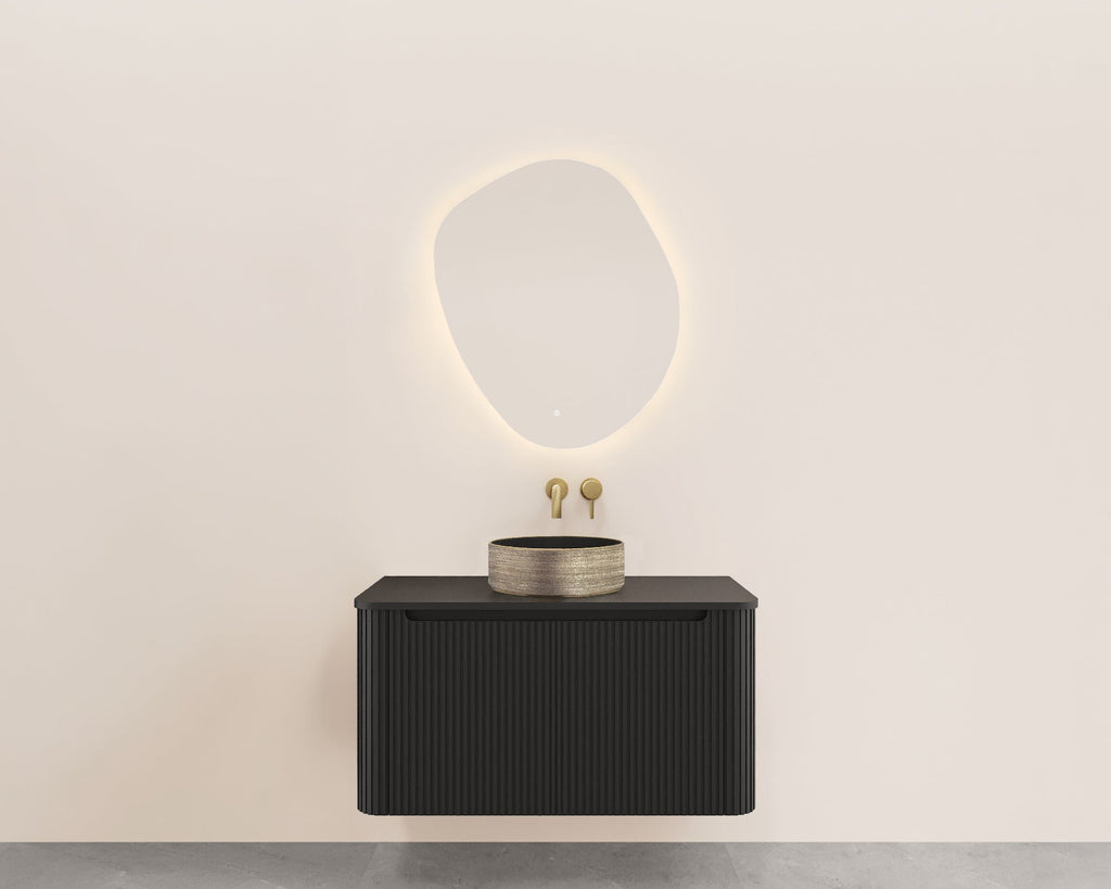 Sulora onderkast afgeronde hoeken geribbeld met 1 lade 1 uitsparing 100 x 48 cm mat zwart