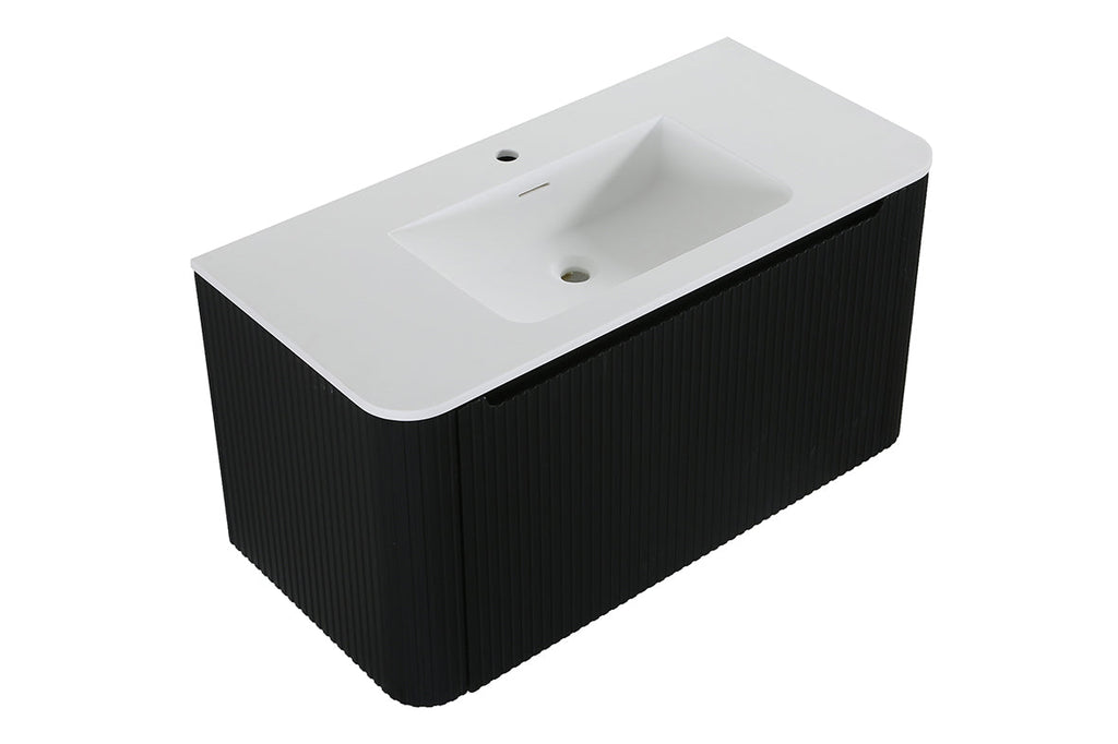 Sulora onderkast afgeronde hoeken geribbeld met 1 lade 1 uitsparing 100 x 48 cm mat zwart