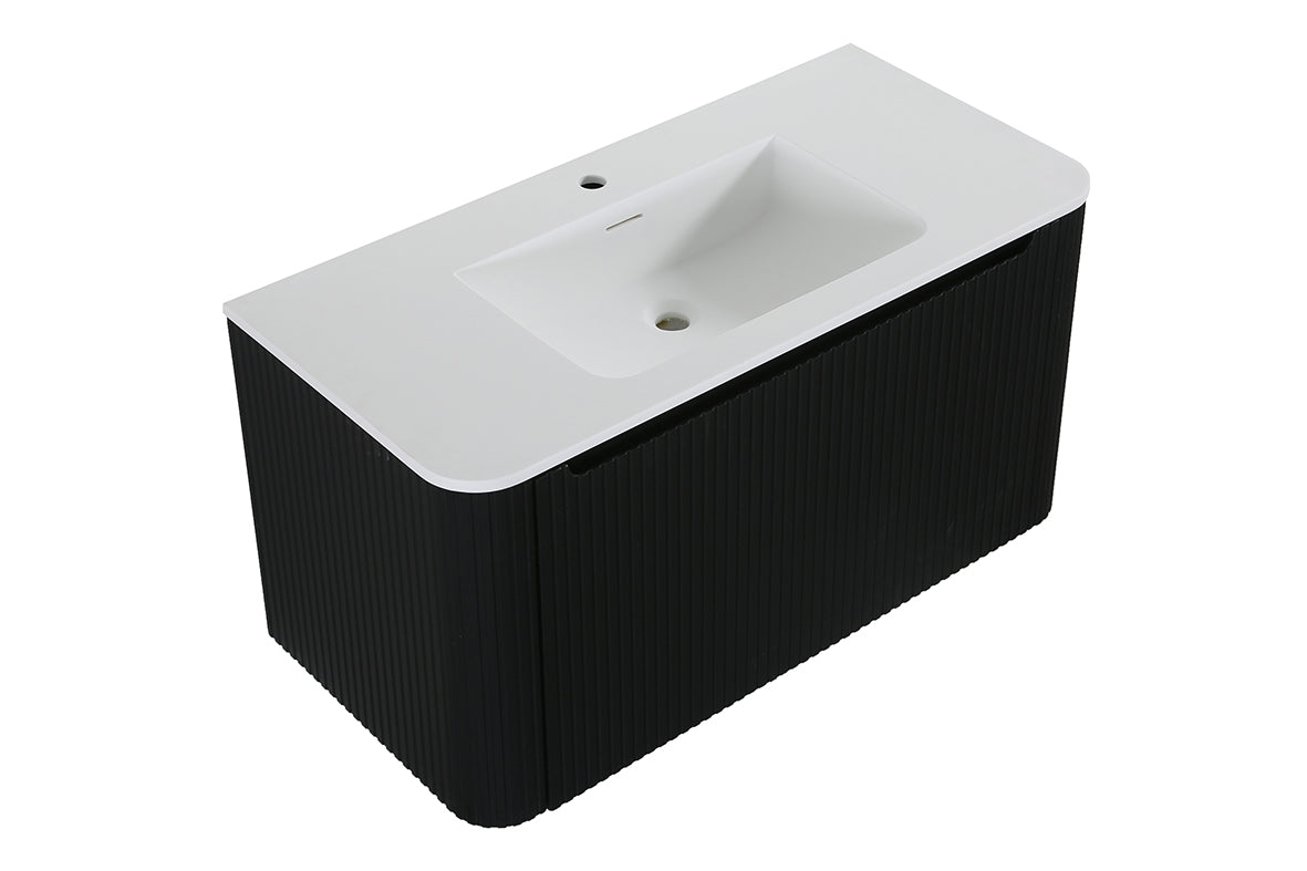 Sulora onderkast afgeronde hoeken geribbeld met 1 lade 1 uitsparing 100 x 48 cm mat zwart