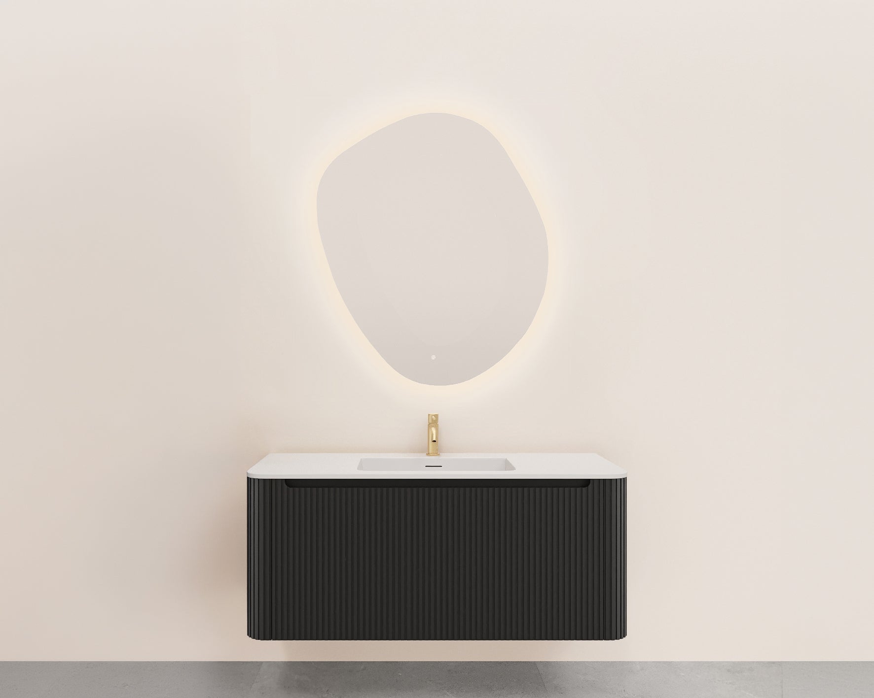 Sulora onderkast afgeronde hoeken geribbeld met 1 lade 1 uitsparing 120 x 48 cm mat zwart Hoofdafbeelding