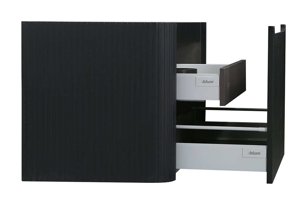 Sulora onderkast afgeronde hoeken geribbeld met 1 lade 1 uitsparing 120 x 48 cm mat zwart