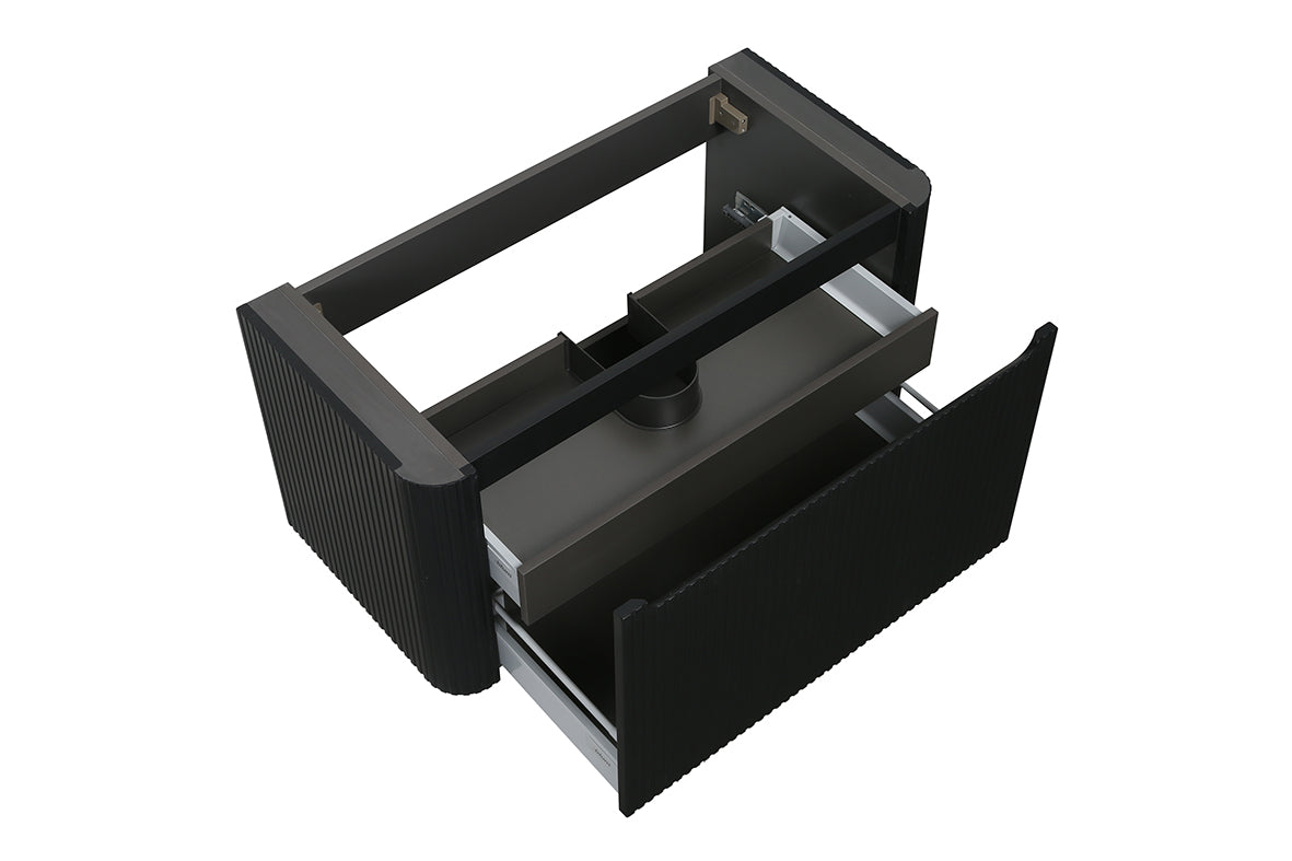 Sulora onderkast afgeronde hoeken geribbeld met 1 lade 1 uitsparing 120 x 48 cm mat zwart