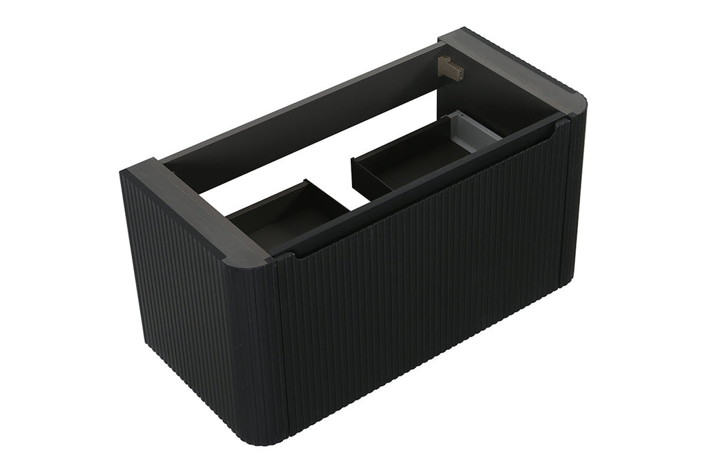 Sulora onderkast afgeronde hoeken geribbeld met 1 lade 1 uitsparing 120 x 48 cm mat zwart