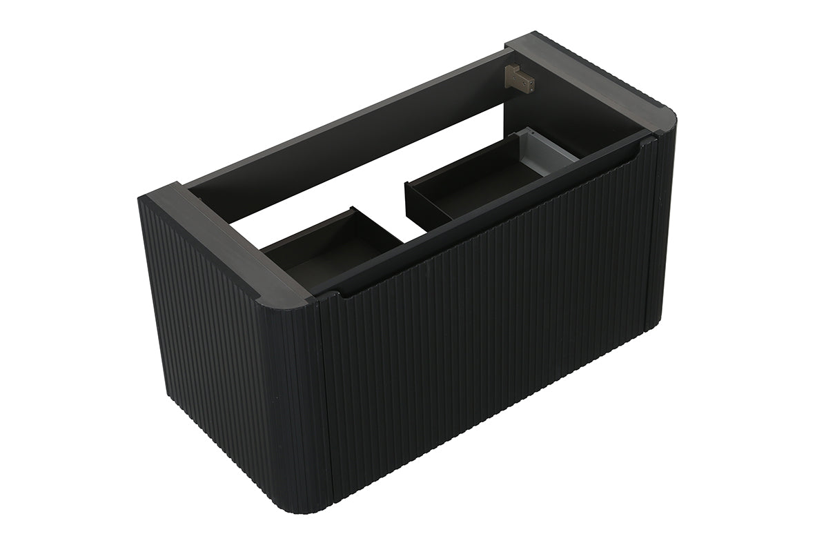 Sulora onderkast afgeronde hoeken geribbeld met 1 lade 1 uitsparing 120 x 48 cm mat zwart