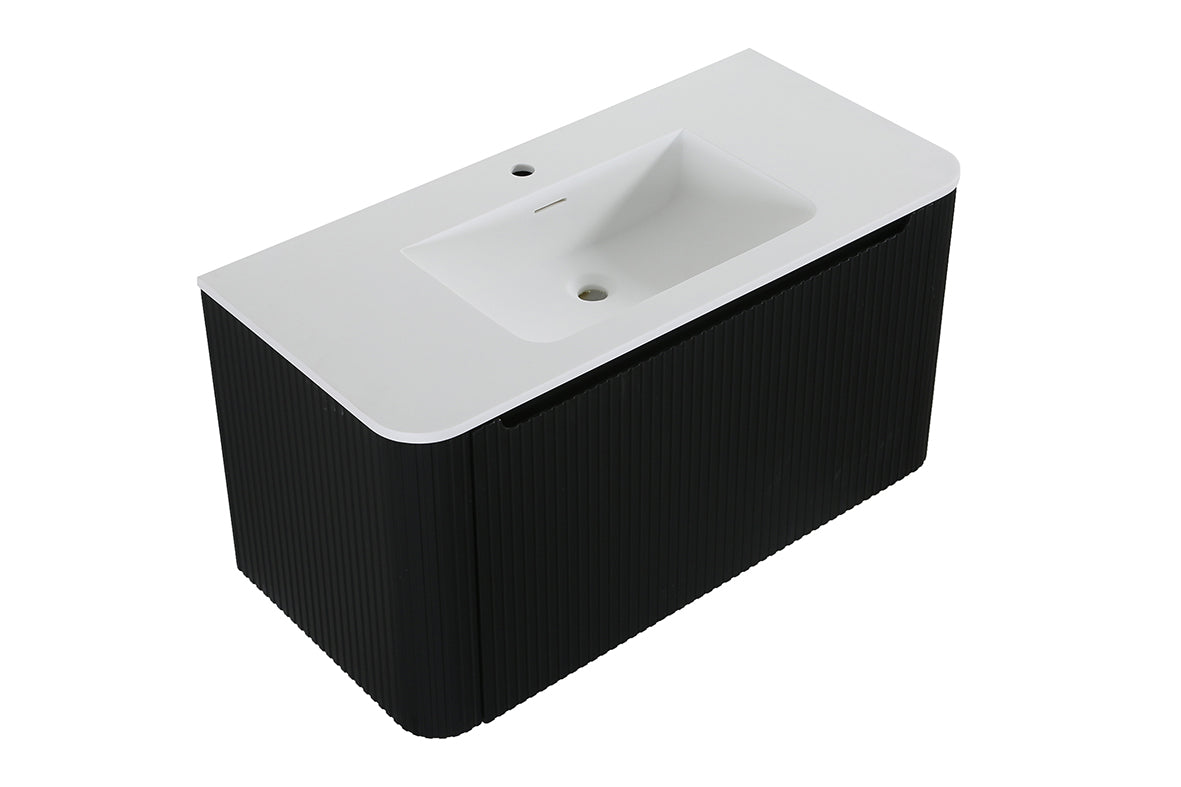 Sulora onderkast afgeronde hoeken geribbeld met 1 lade 1 uitsparing 120 x 48 cm mat zwart Secundaire afbeelding