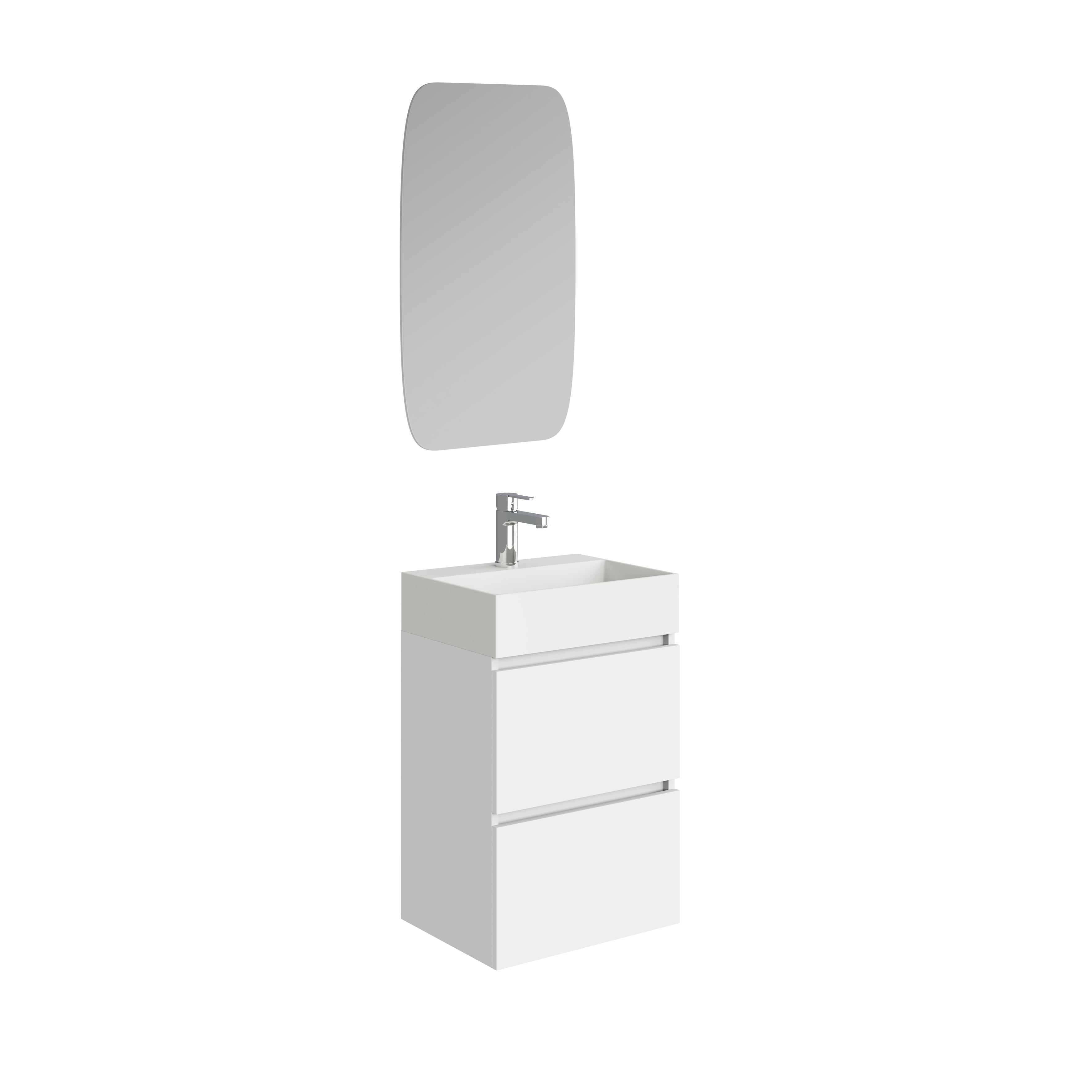 Mini onderkast met 2 laden glans wit en wastafel keramiek glans wit 45 cm inclusief spiegel Hoofdafbeelding