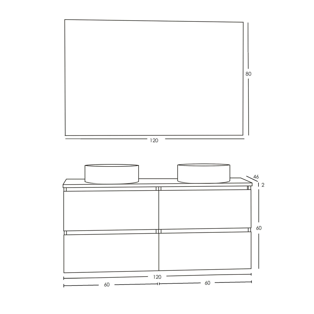 Bologna Onderkast Wiesbaden 120 cm met stenen blad in mat wit