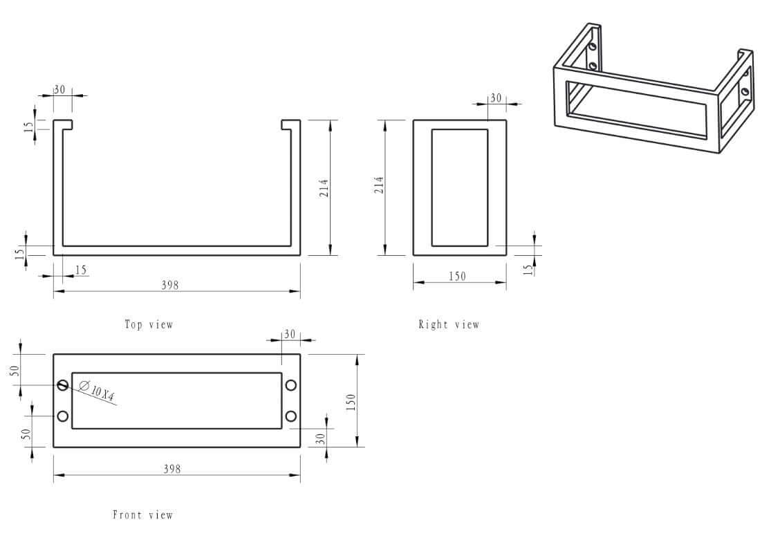 Vierkante Montagebeugel Wiesbaden RVS 40X22X15 Cm