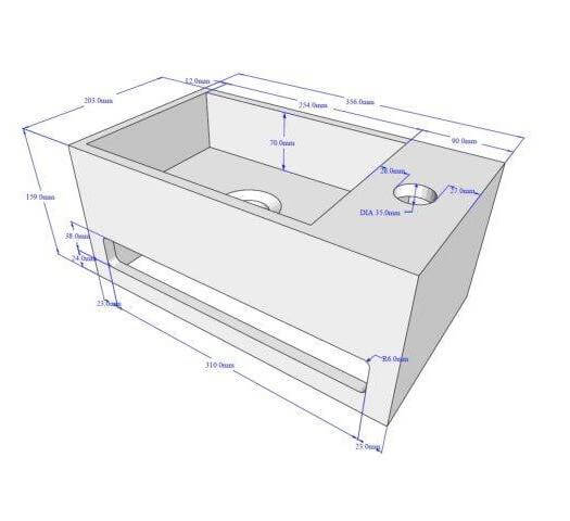 Solid Surface Fontein met Handdoekhouder Wiesbaden 35,6X20,3X15,9 Cm (Kraangat Links of Rechts)