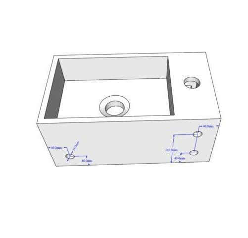 Solid Surface Fontein met Handdoekhouder Wiesbaden 35,6X20,3X15,9 Cm (Kraangat Links of Rechts)