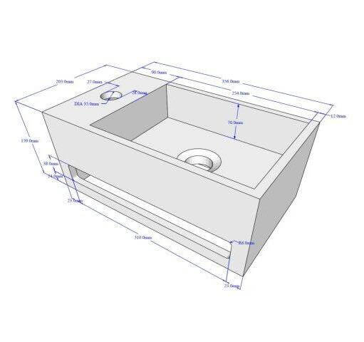 Solid Surface Fontein met Handdoekhouder Wiesbaden 35,6X20,3X15,9 Cm (Kraangat Links of Rechts)