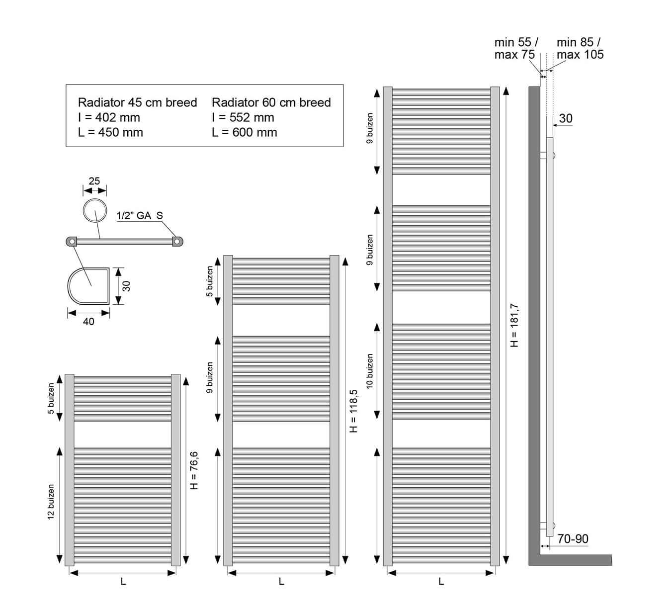 Elara Radiator Wiesbaden 118,5x45 cm