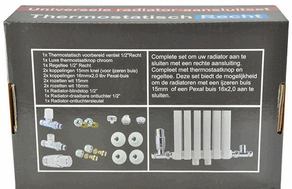 Rechte Chromen Radiator Aansluitset t.b.v. Zijaansluiting, Wiesbaden