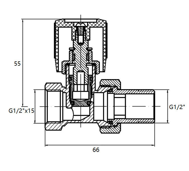 radiator-ventiel+adaptor 15mm 1/2 recht vernikkeld mat-zwart Secundaire afbeelding