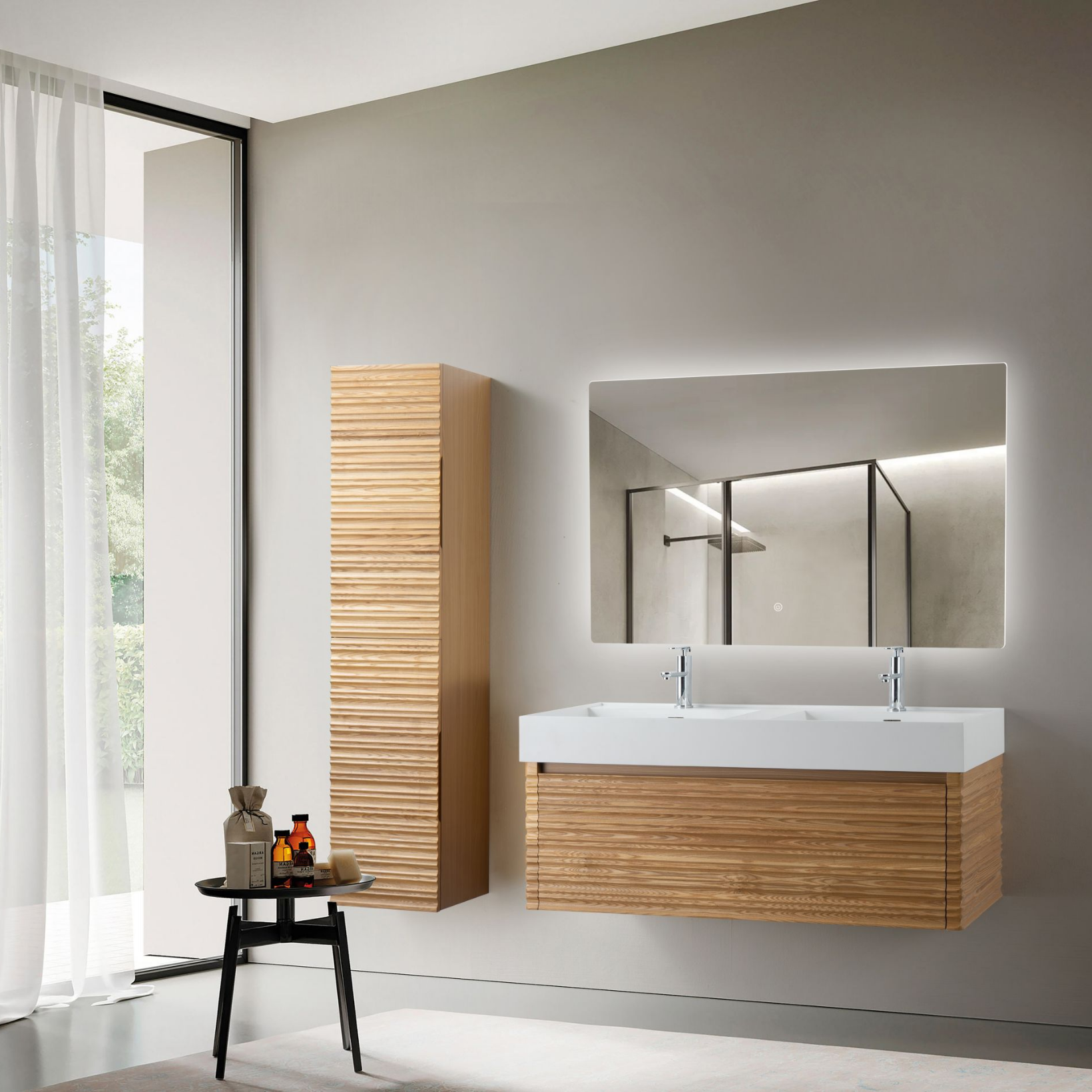 Wonda Square wastafel – 2 wasbakken – zonder kraangaten – kunstmarmer Secundaire afbeelding