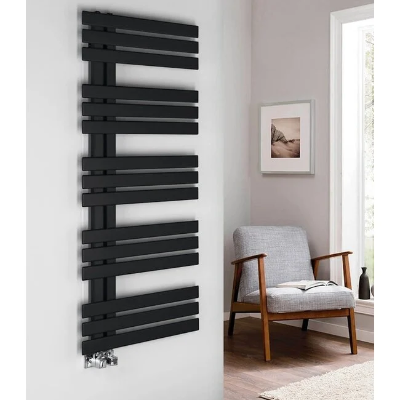 BELRAD Badkamer Radiator Mat Zwart – Linkeraansluiting/Combi Secundaire afbeelding