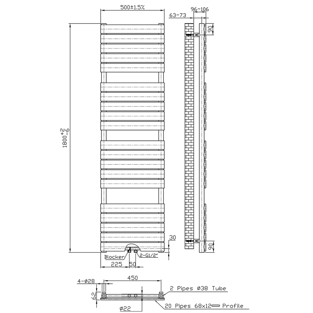 BELRAD Badkamer Radiator Badkamer radiator – Middenaansluiting