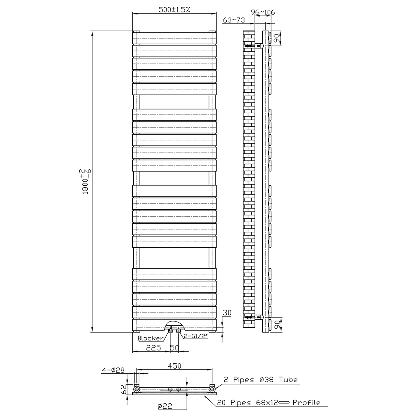 BELRAD Badkamer Radiator Badkamer radiator – Middenaansluiting