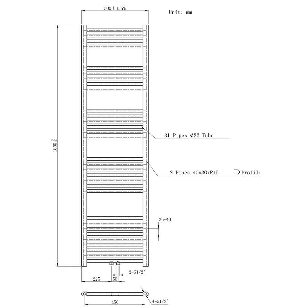 BELRAD Badkamer Radiator Wit – Middenaansluiting