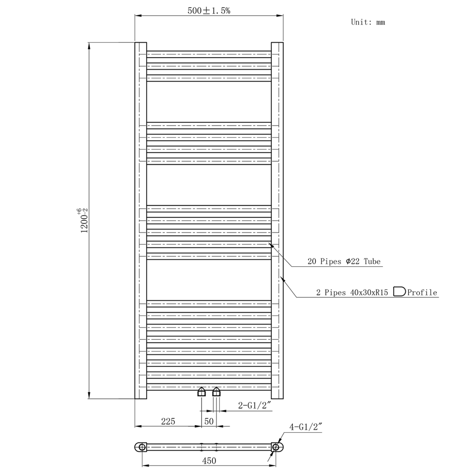 BELRAD Badkamer radiator – Middenaansluiting
