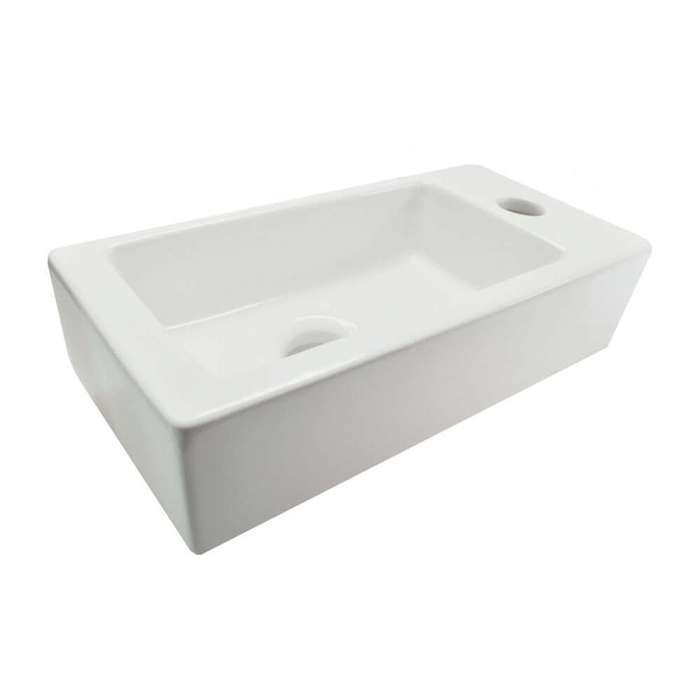 Rhea Mini Rechthoekige Fontein Wiesbaden 36X18X9Cm in Keramiek Wit (Kraangat Rechts)