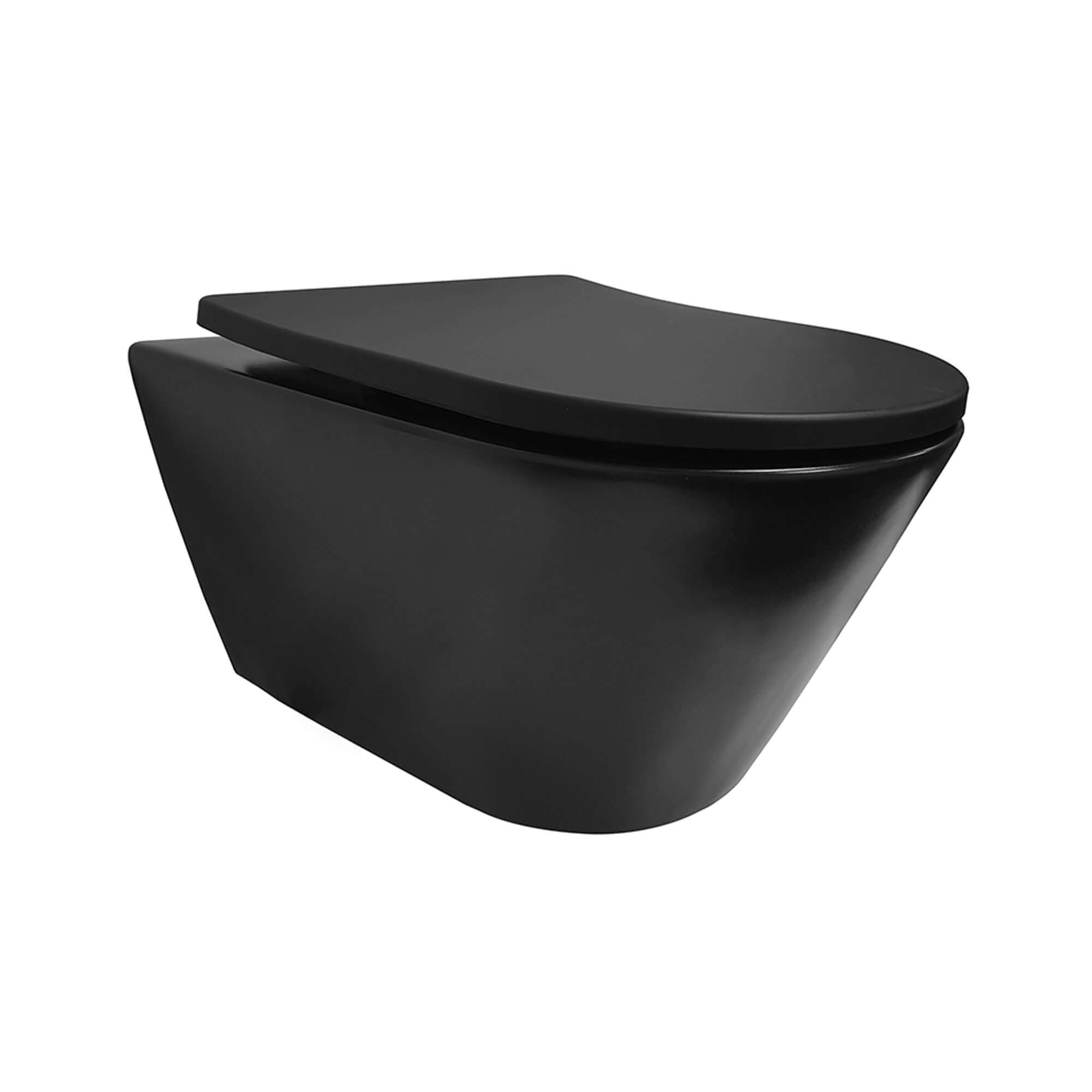 Stereo wandcloset rimless met Shade slim toiletzitting softclose en quick release mat zwart Hoofdafbeelding
