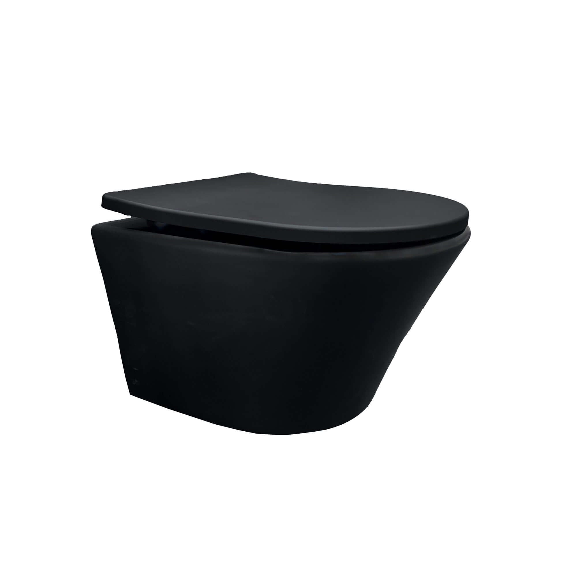 Vesta Junior wandcloset rimless verkort Shade slim toiletzitting softclose en quick release mat zwart Hoofdafbeelding