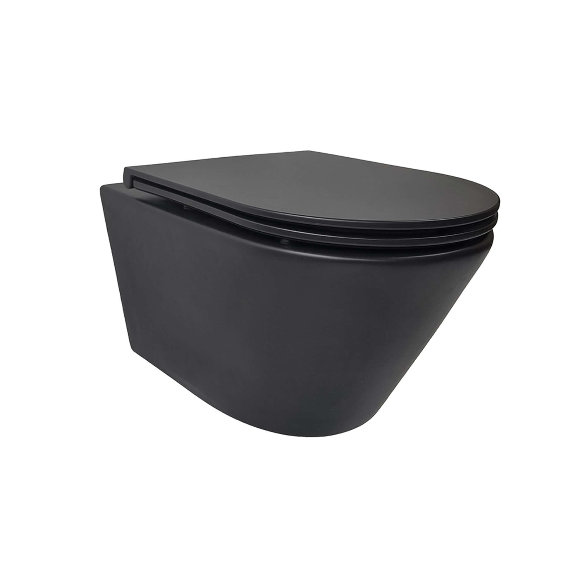 Vesta wandcloset rimless met Flatline toiletzitting softclose en quick release mat zwart Hoofdafbeelding