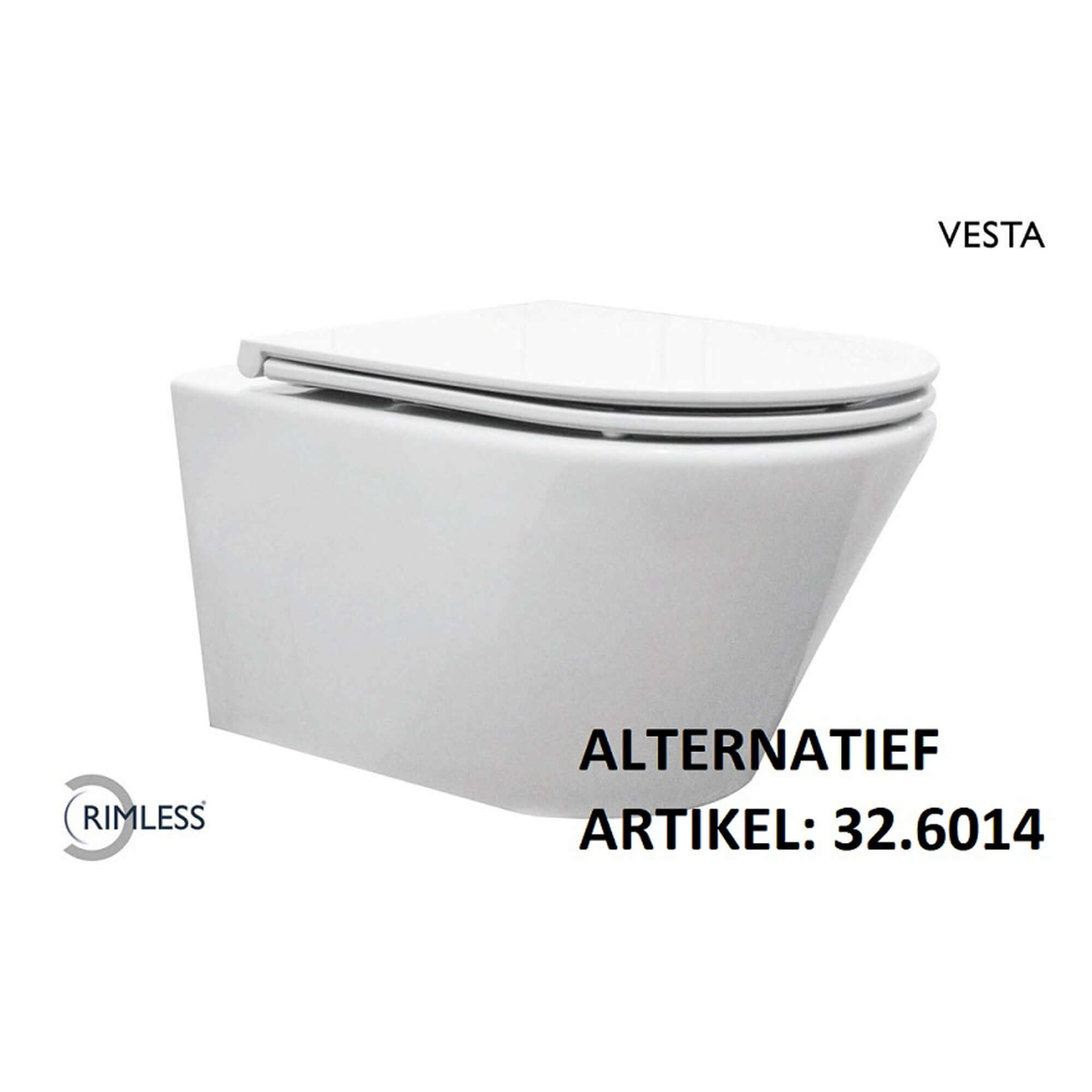 Vesta randloos hangtoilet Wiesbaden met diepe spoeling in wit (inclusief Flatline zitting) Hoofdafbeelding