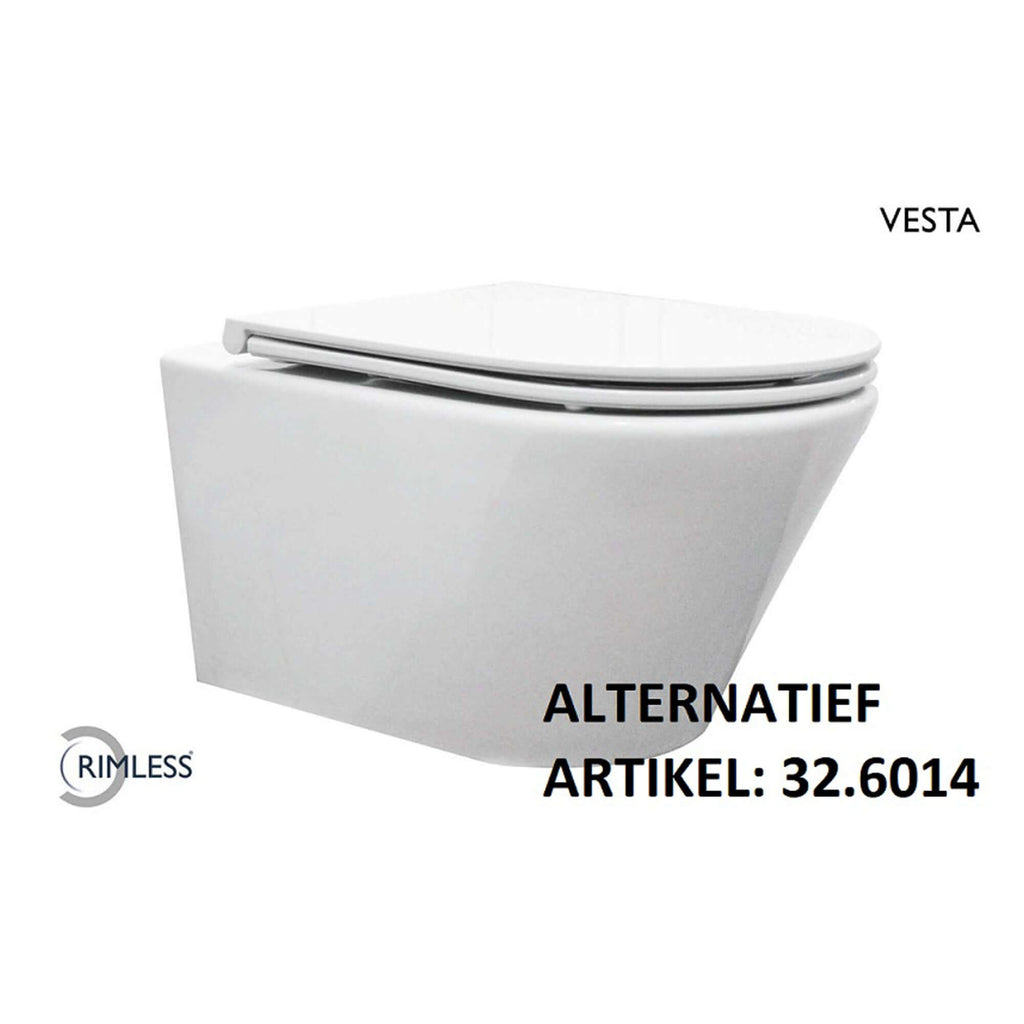 Vesta randloos hangtoilet Wiesbaden met diepe spoeling in wit (inclusief Flatline zitting)