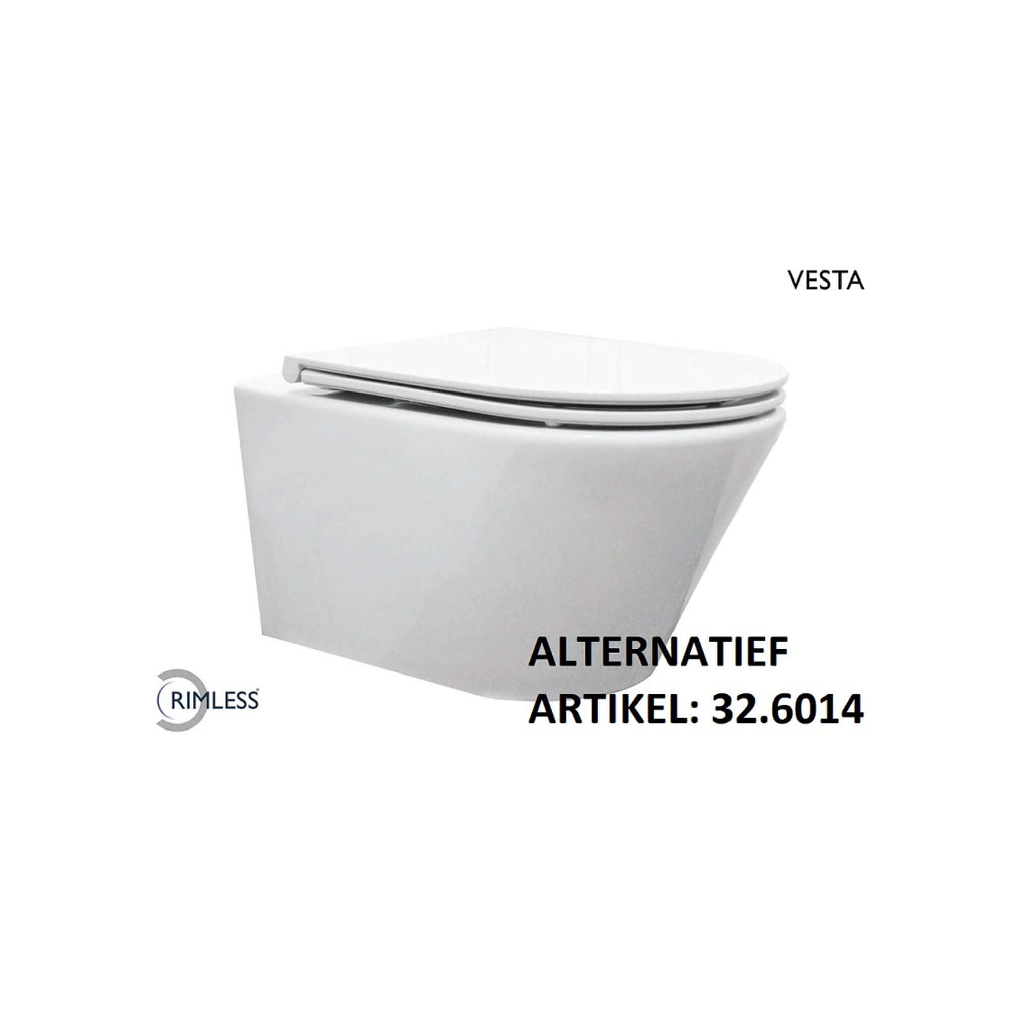 Vesta wandcloset rimless met Flatline toiletzitting softclose en quick release glans wit Hoofdafbeelding
